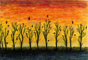 Many Crows - pastel